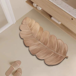 Brown Leaf Shaped Non Slip Floor Mat Soft Area Rug