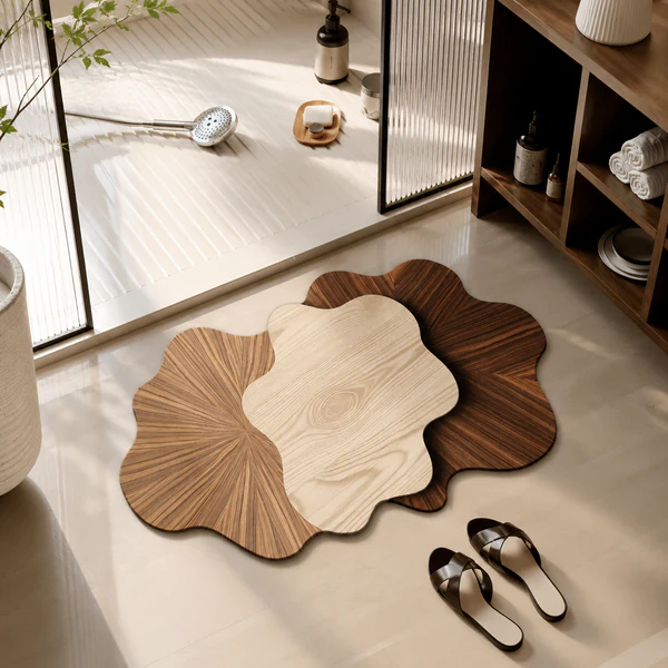 Wood Grain Cloud Shaped Non Slip Bath Mat Soft & Absorbent