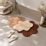 Wood Grain Cloud Shaped Non Slip Bath Mat Soft & Absorbent